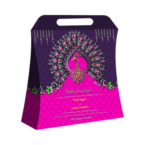 Wedding Announcement Gift Box Premium Silver Handle Style